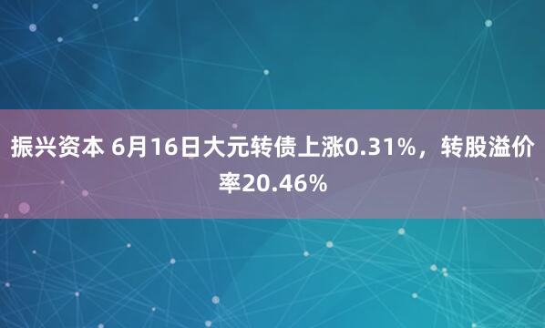 振兴资本 6月16日大元转债上涨0.31%，转股溢价率20.46%